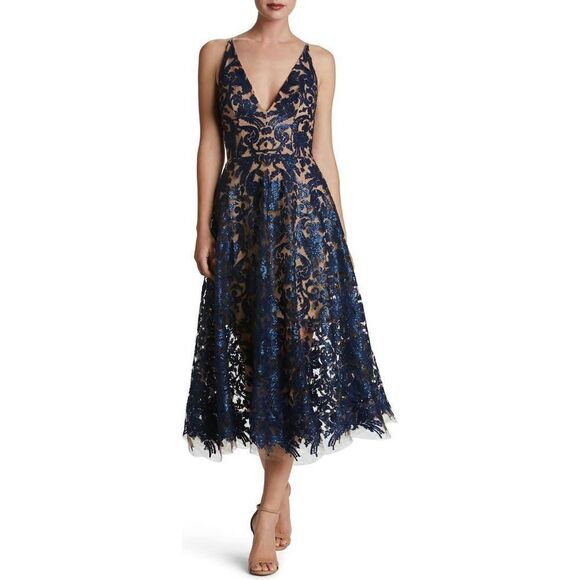 Dress the Population Dresses & Skirts - Dress The Population Women's Blair Embellished Fit & Flare Dress Black/Nude XS